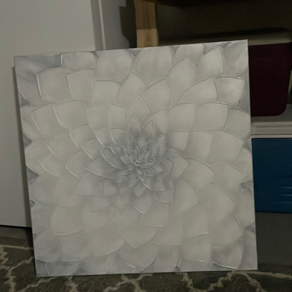 Extra large gray white and silver flower petal painting